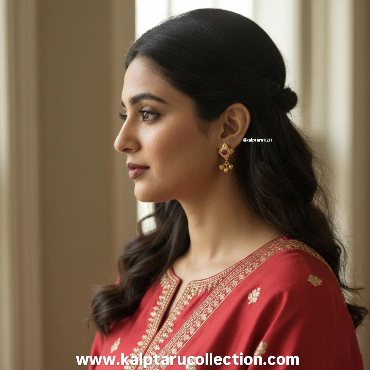 Traditional Belpan stud earrings with pink stone design at Kalptaru Collection