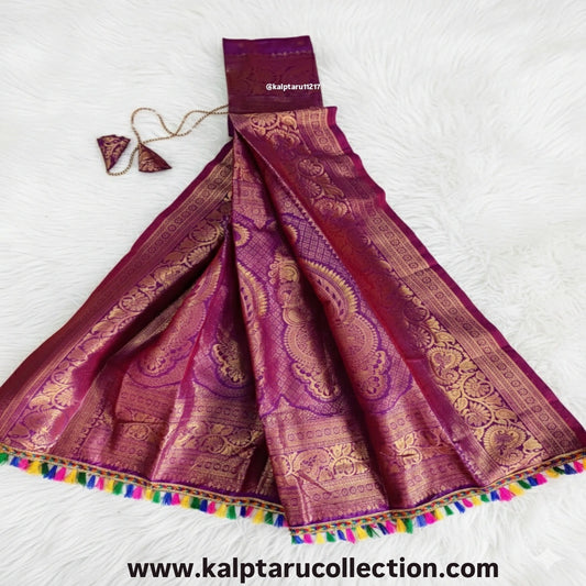 1. Wine Paithani brocade Gudhi Vastra for Gudi Padwa at Kalptaru Collection