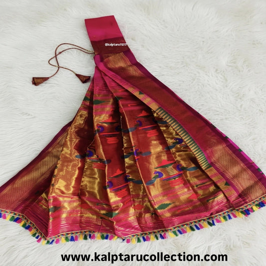 Pinkish wine Paithani brocade Gudhi Vastra for Gudi Padwa by Kalptaru Collection