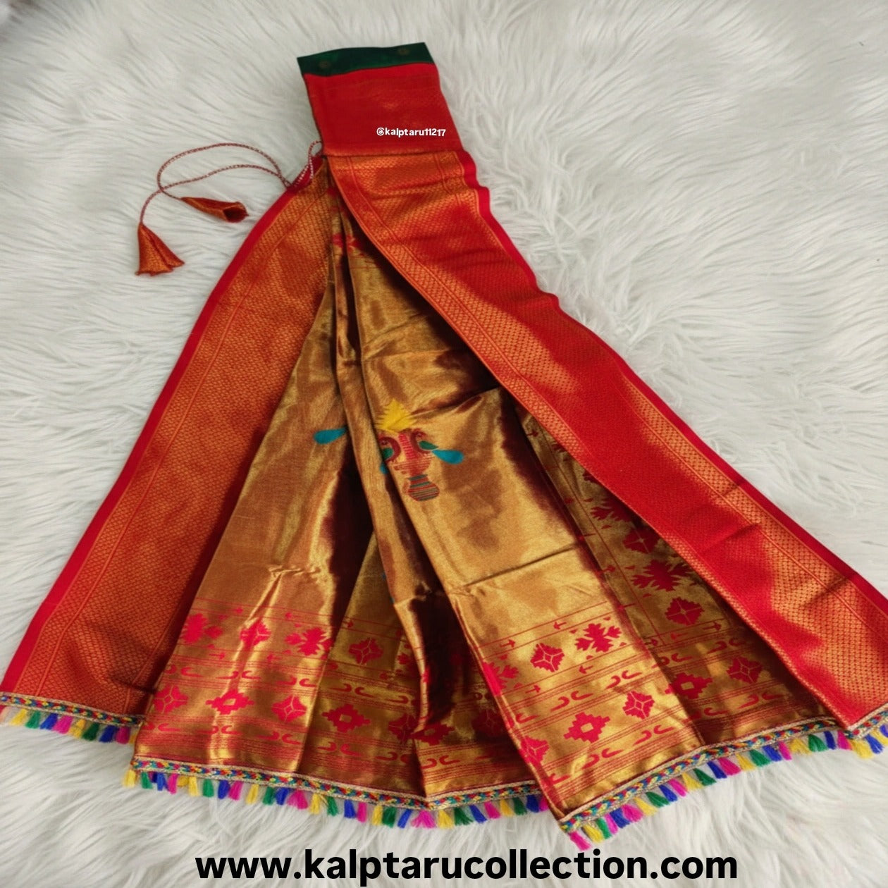Golden mustard Paithani Gudhi Vastra for Padwa decoration by Kalptaru Collection