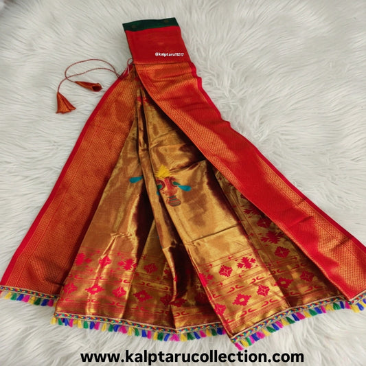 Golden mustard Paithani Gudhi Vastra for Padwa decoration by Kalptaru Collection