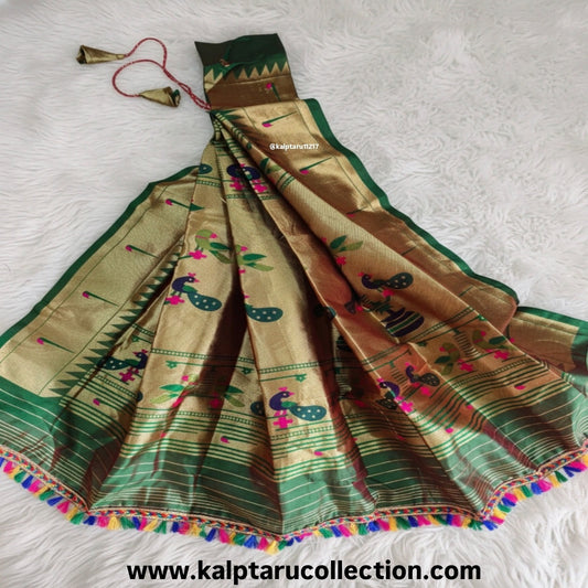 Kalptaru Collection Deep green gold Gudhi Vastra online for Gudhi Padwa.