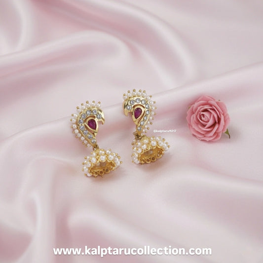 Peacock gold pearl jhumka earrings Kalptaru Collection