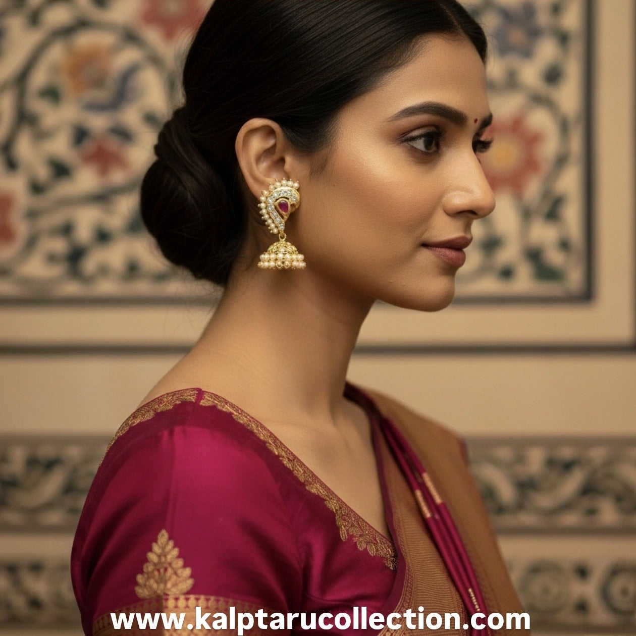 Bridal peacock pearl jhumka earrings for wedding by Kalptaru Collection