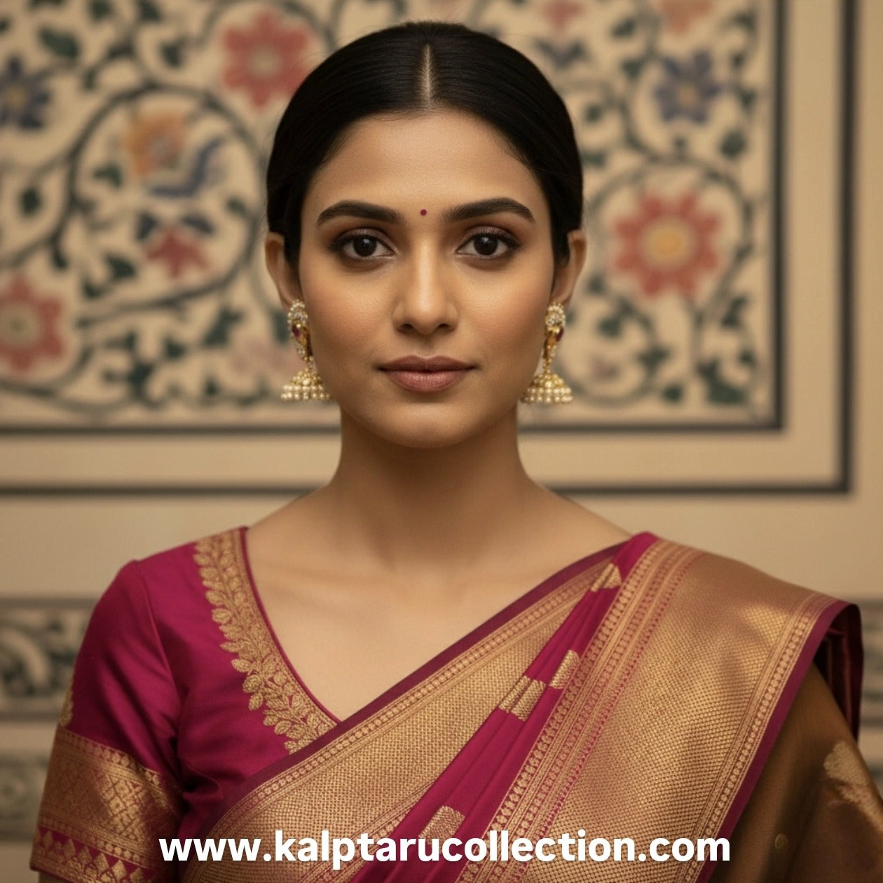 Maharashtrian style gold pearl jhumka earrings by Kalptaru Collection