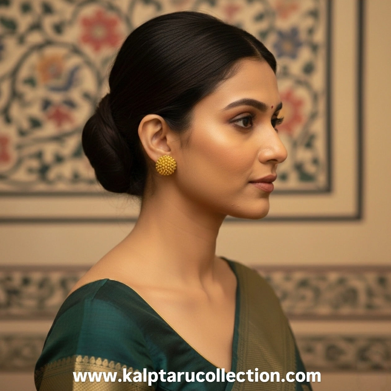 Traditional gold look thushi studs for daily wear by Kalptaru Collection