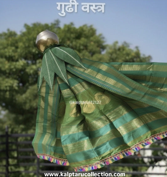 Kalptaru Collection parrot green brocade Gudhi Vastra for Gudhi Padwa