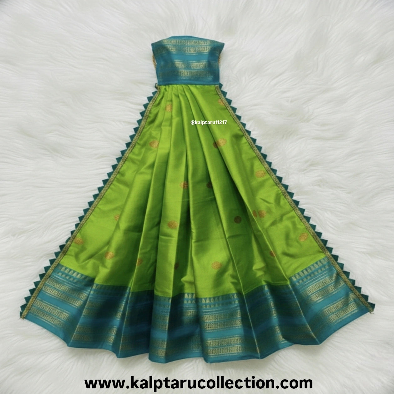 Traditional Maharashtrian Gudhi cloth-vastra Paithani silk parrot green by Kalptaru Collection
