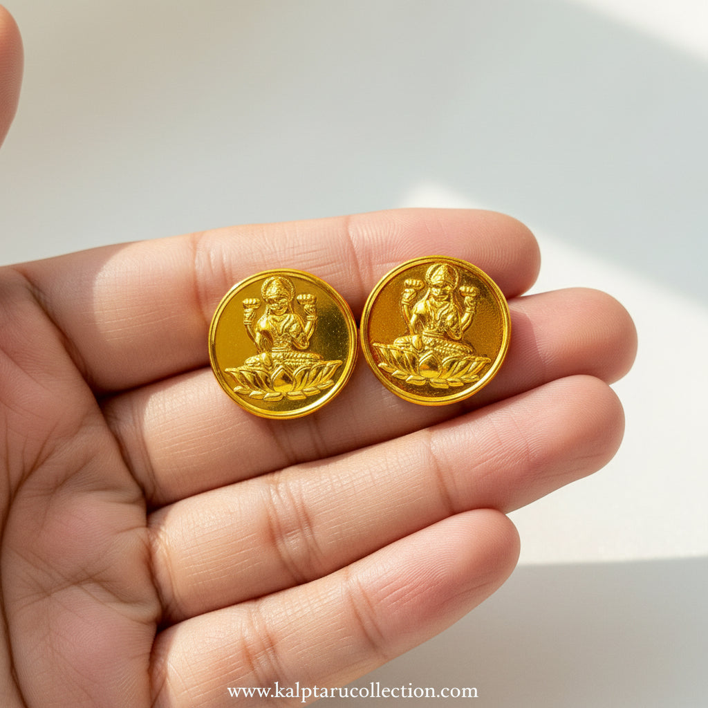 Lakshmi coin gold stud earrings traditional design by Kalptaru Collection