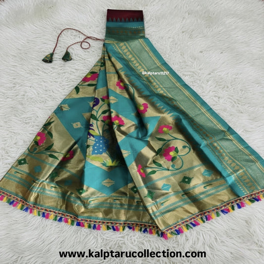 Readymade teal blue gudhi padwa vastra-saree online by Kalptaru Collection