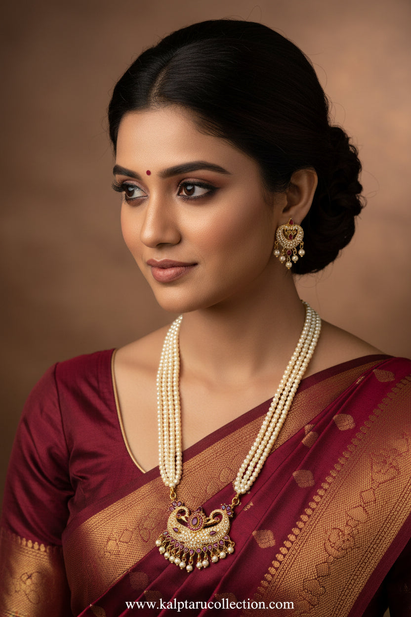 Maharashtrian tanmani pearl necklace gold plated jewelry for Women, Bridal, Festival ,Wedding wear by Kalptaru Collection