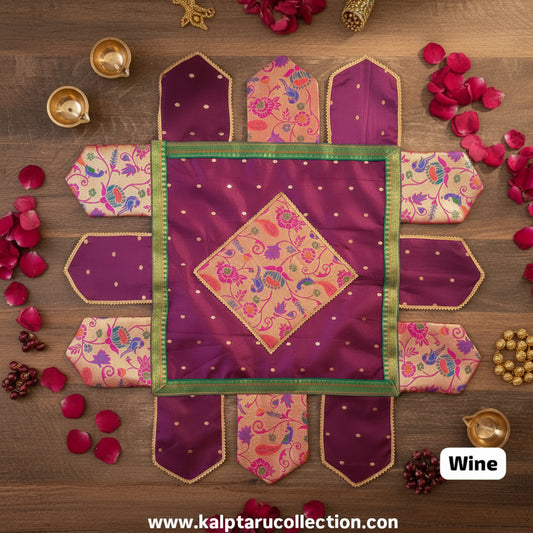 Paithani Pooja Chaurang Aasan Wine Colour for Temple Decor | Kalptaru Collection