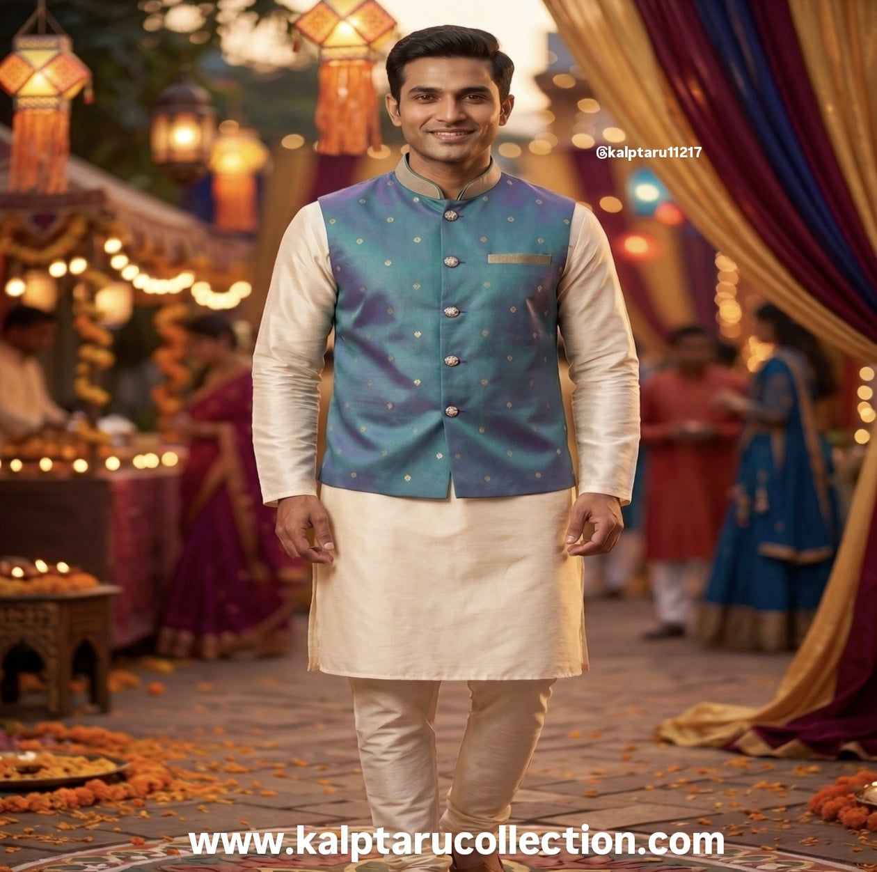 Paithani silk saree family combo-men's jacket for wedding-festival-naming ceremony-online at Kalptaru Collection