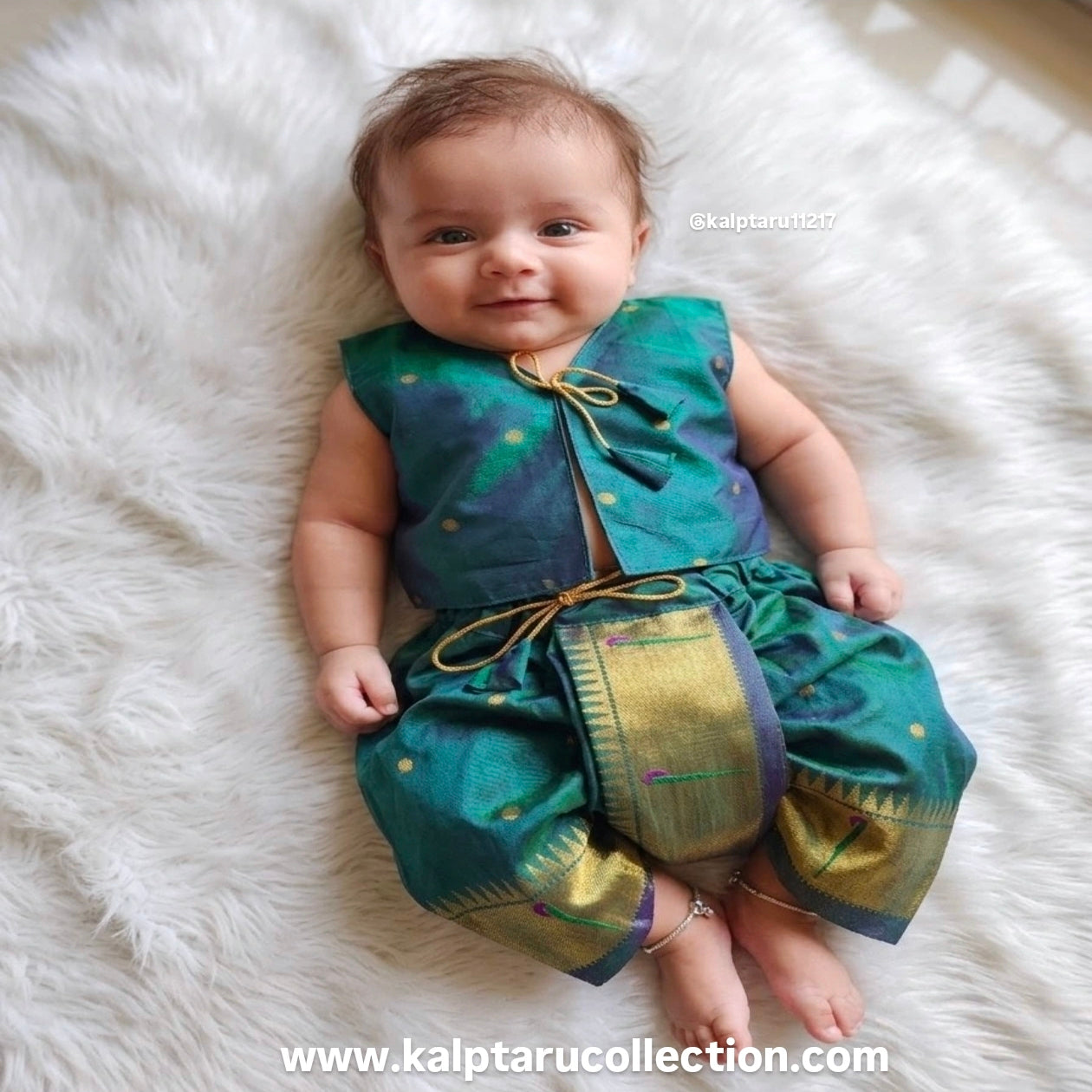 Paithani silk family combo set for baby naming ceremony dress at Kalptaru Collection