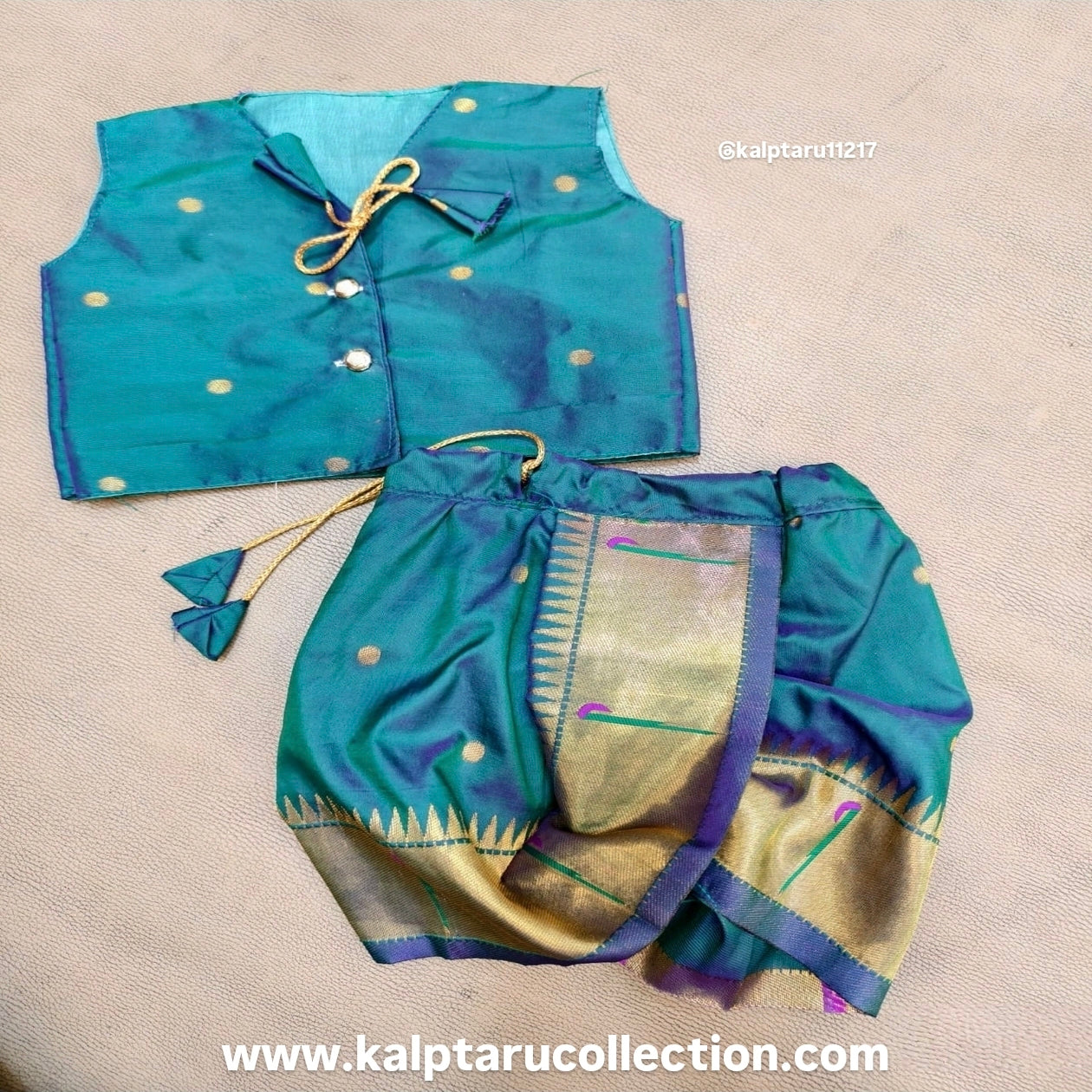 Paithani family combo set for baby boy jacket dhoti online for naming ceremony at Kalptaru Collection