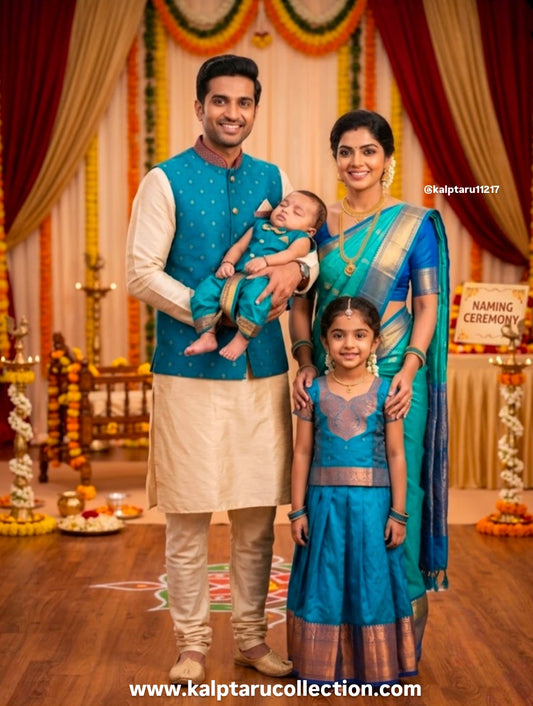 Paithani Family Combo for Baby Boy Naming Ceremony-Festival-Family-Function-Kalptaru-Collection