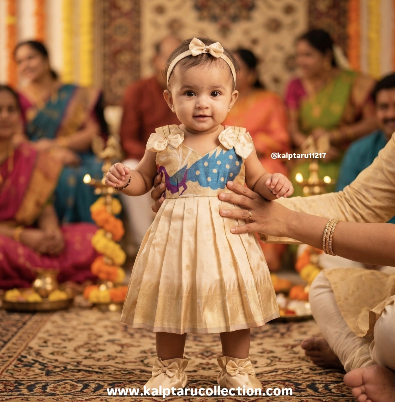 baby girl traditional frock paithani silk online at affordable price at Kalptaru Collection 