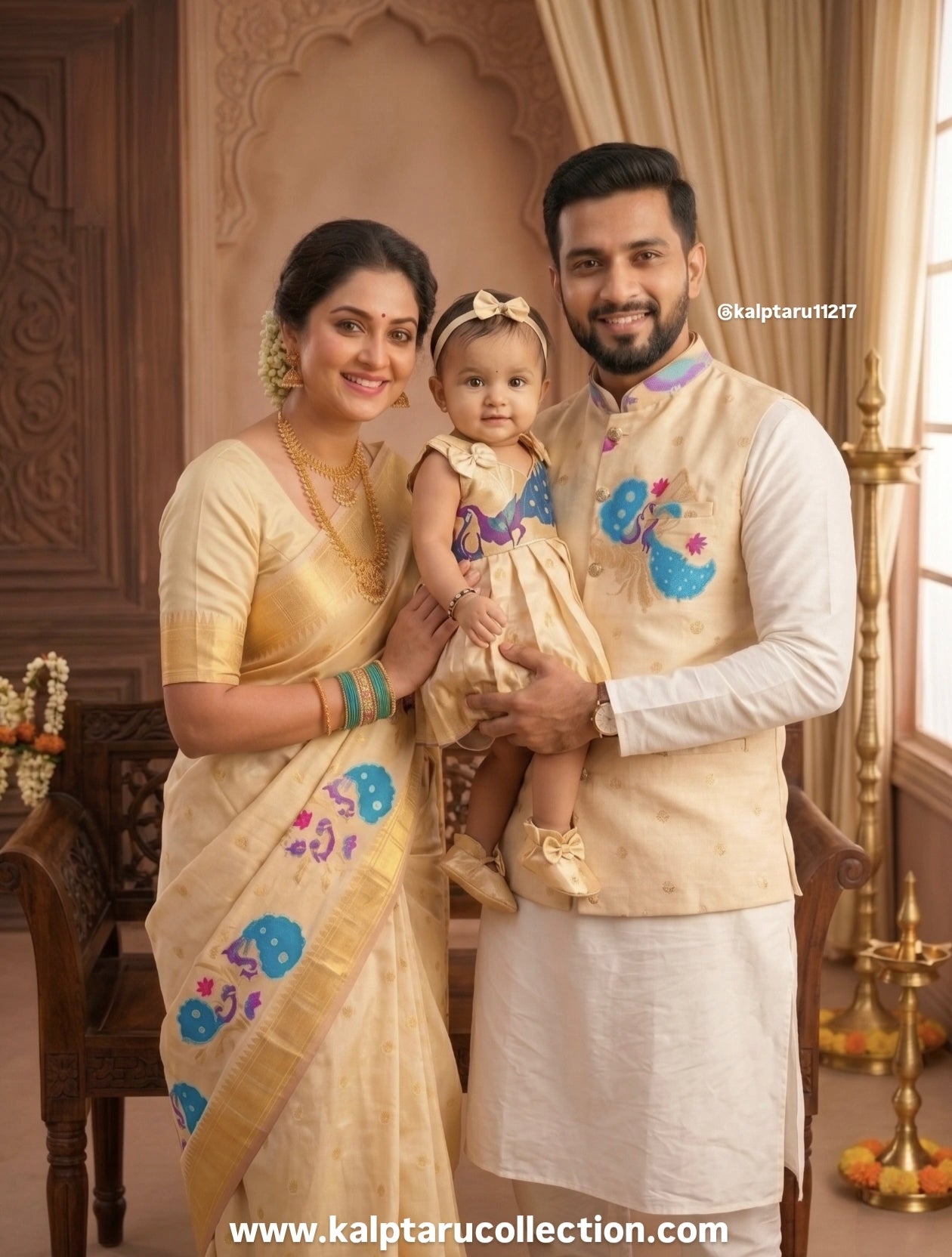 baby girl naming ceremony paithani family combo by kalptaru collection