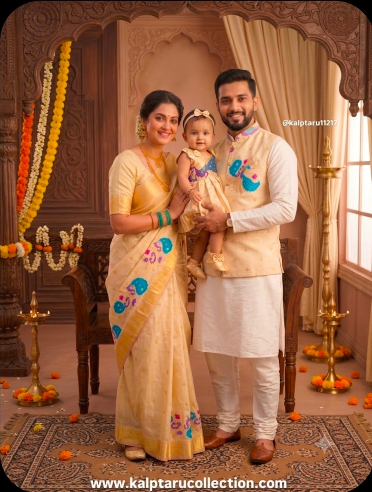 paithani-family-combo-baby-girl-naming-annaprashan-Kalptaru-Collection