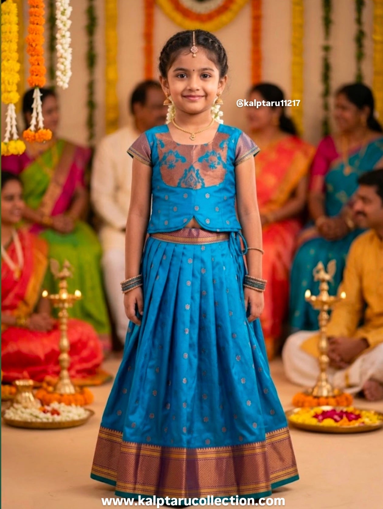 Paithani Family Combo Set-sister matching dress-Parkar-Polka-Skirt-top-lehenga-choli-pattu-pavadai-Kalptaru-Collection 