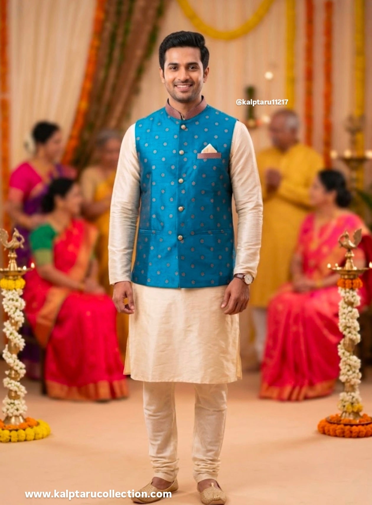 Paithani Family Combo Set-father baby boy matching ethnic wear-paithani silk jacket by Kalptaru Collection