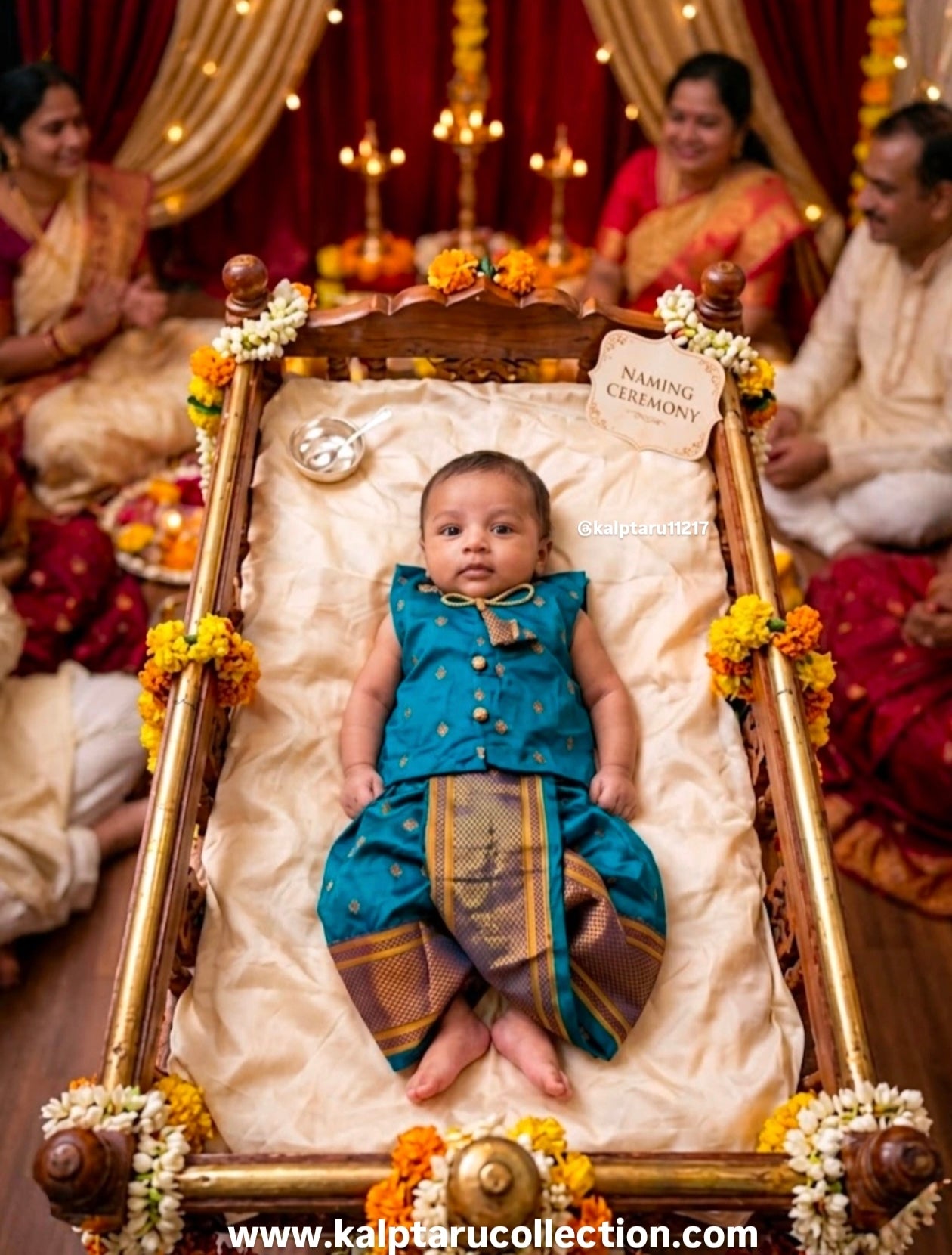 Paithani family matching traditional combo-outfits-set-naming-ceremony at affordable price by Kalptaru Collection