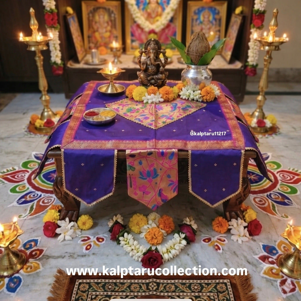 Paithani Mandir decoration-Home decor Chaurang Aasan-Cover for Pooja Decoration at Kalptaru Collection 
