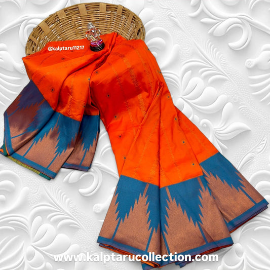 Kalptaru Collection Premium Soft Silk Priti Temple Irkal Orange Paithani Saree For Women 