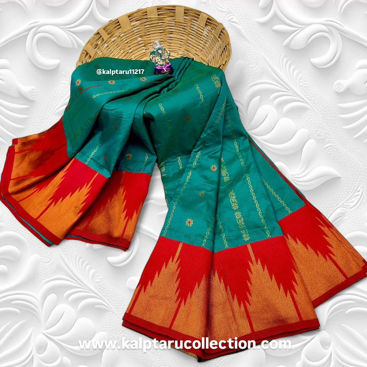 Peacock-Green-Red Temple Irkal Paithani Saree For Women By Kalptaru Collection