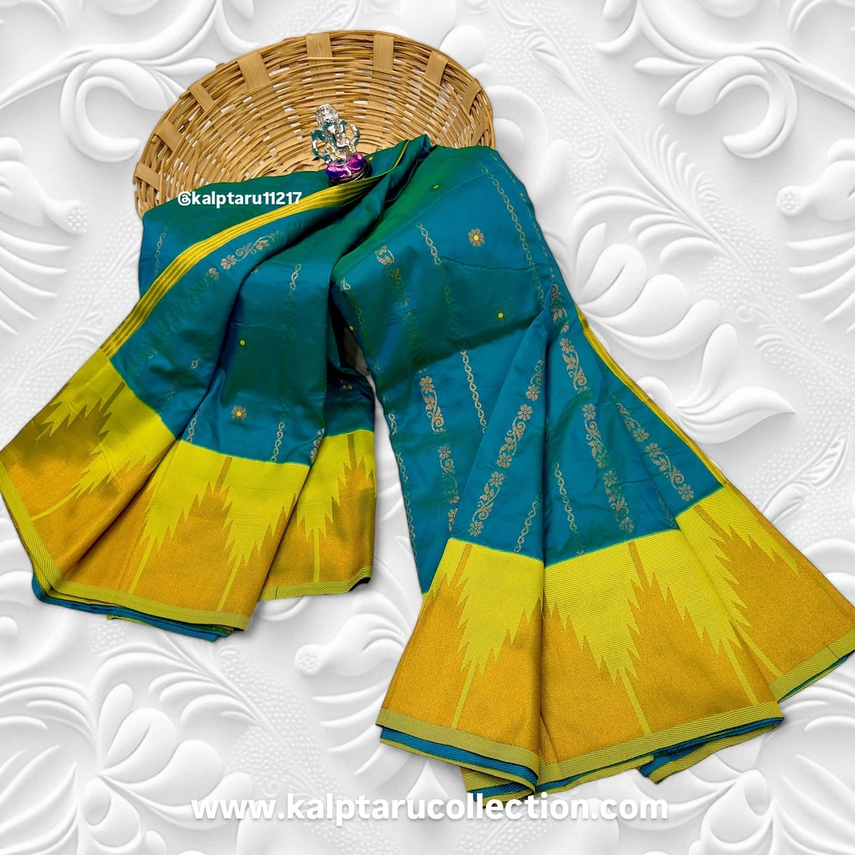 Peacock-Blue-Parrot-Green Temple Irkal Paithani Saree For Women By Kalptaru Collection