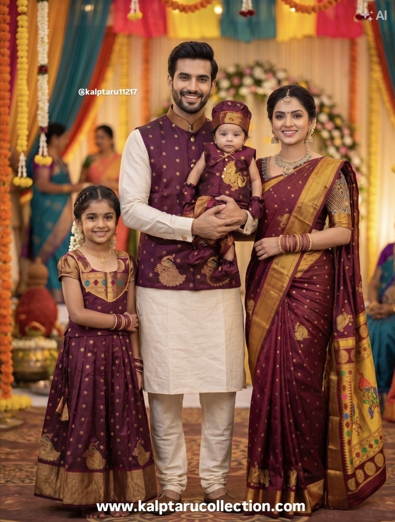 Maroon Paithani Family Combo Set By Kalptaru Collection