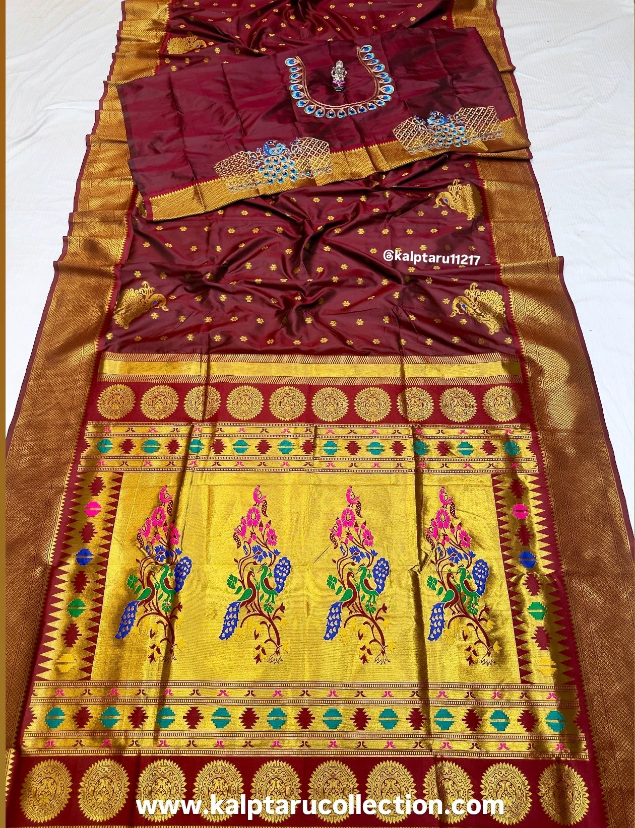 Traditional Paithani Family Combo set-Maroon Saree Matching Dress by Kalptaru Collection