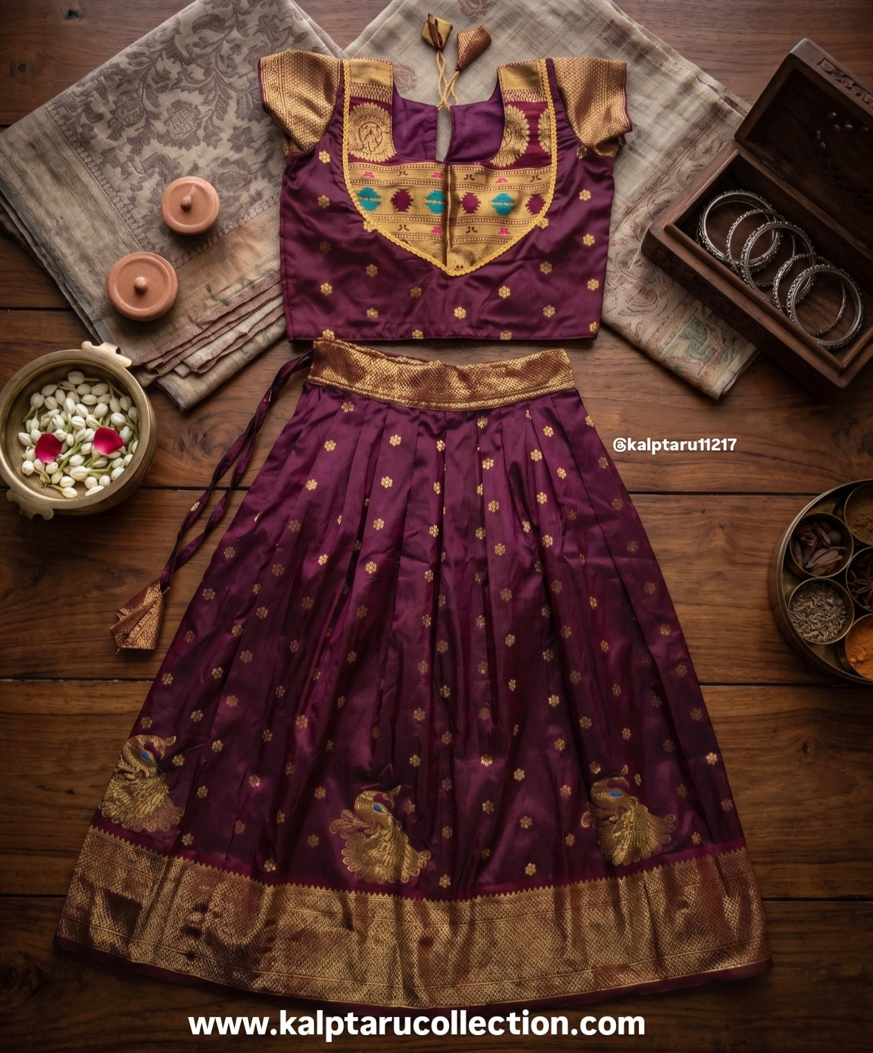 Paithani Traditional Family Combo Set-Dress with Kids-girl-Parkar-Polka-Skirt-Top-Lehenga-Choli for Festival-Function by Kalptaru Collection