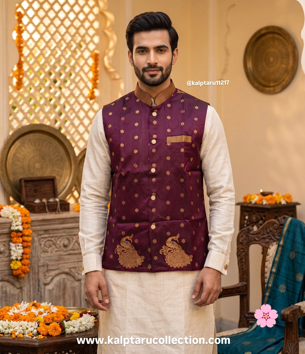Custom Paithani Traditional Family Combo Set-Matching Dress-Man-Jacket for Festive-Function by Kalptaru Collection