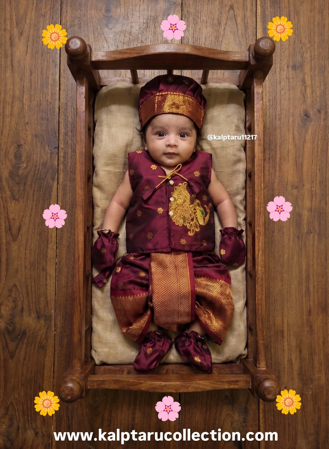 Paithani Traditional Matching Family Combo Set-Dress for Naming Ceremony For Baby Boy by Kalptaru Collection