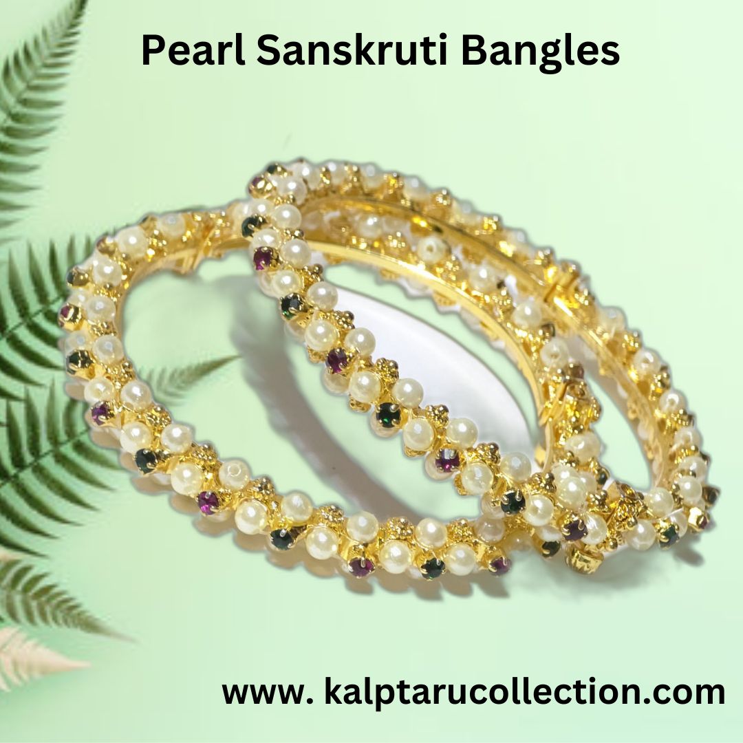 Elegant pearl and moti bangles in traditional Kolhapuri style for women at Kalptaru Collection.