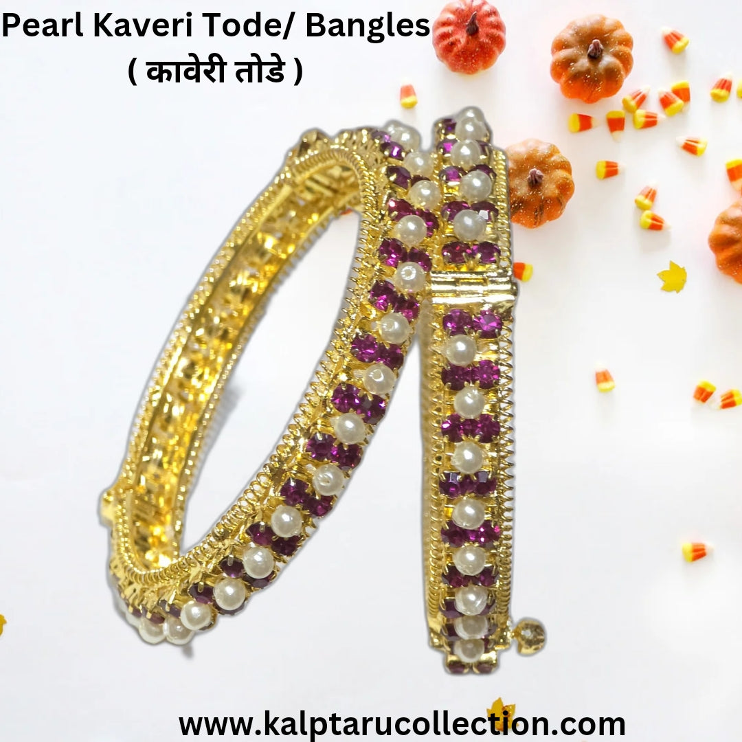 Kalptaru Collection’s gold-plated Kangan Tode Pearl Bangles for bride – elegant and traditional.