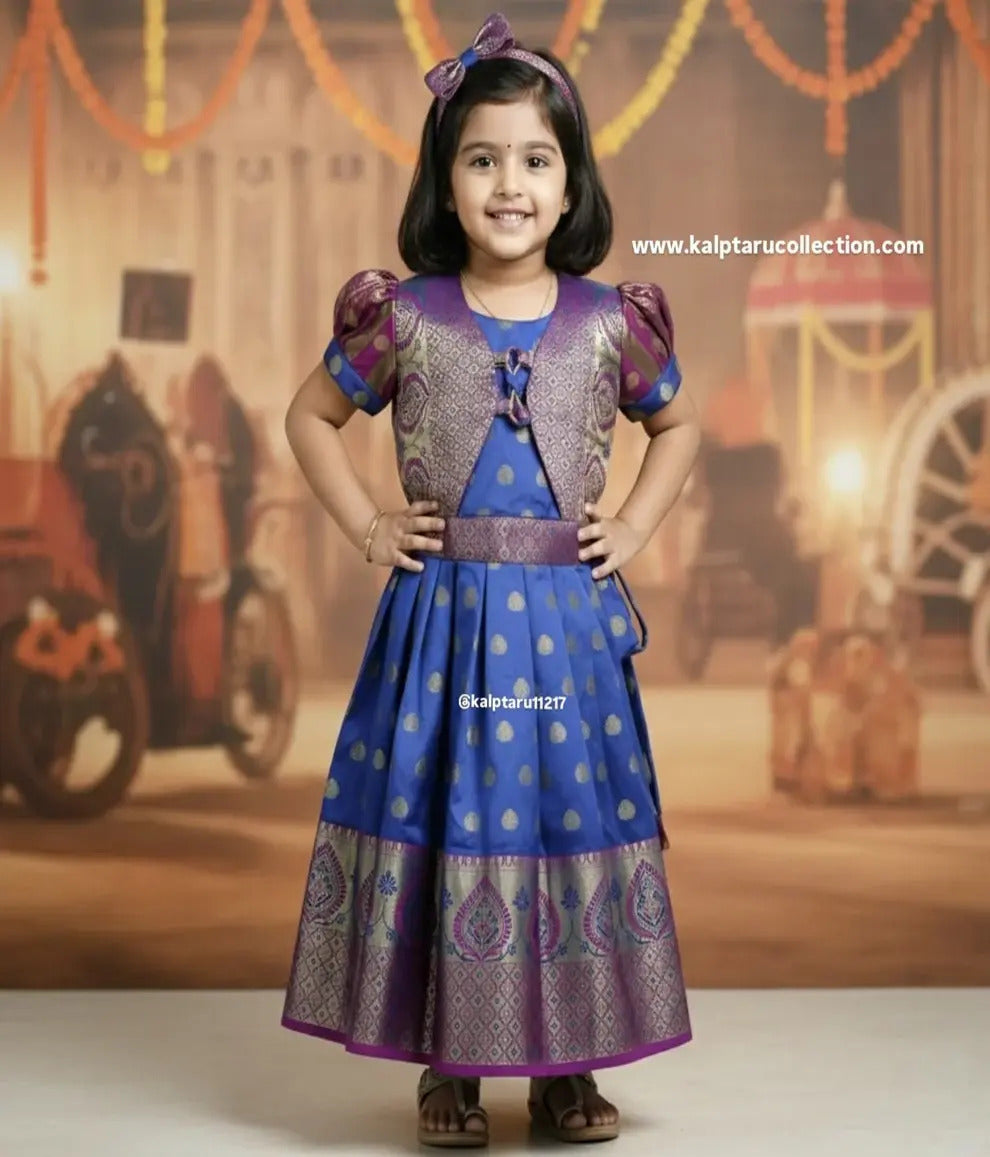 Kalptaru Collection girls blue silk parkar polka dress for festival wear