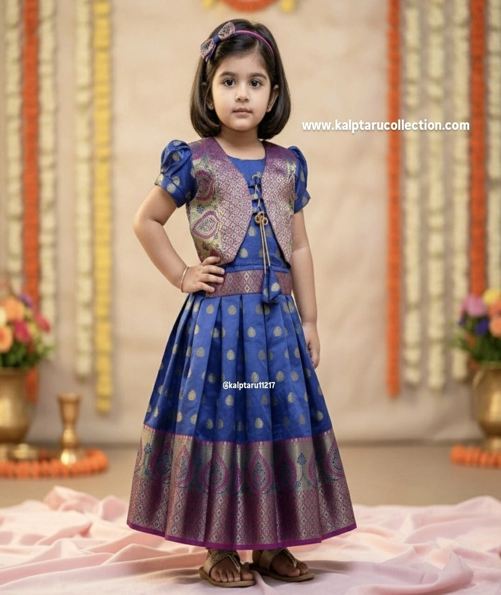 Kalptaru Collection girls blue brocade parkar polka for special occasions