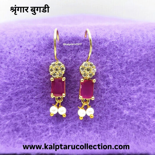 Festive Maharashtrian bugadi earrings with ruby stone-Kalptaru Collection